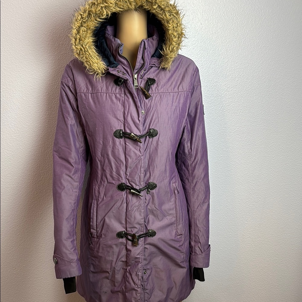 Purple Women's Parka Jacket with Faux Fur Trim Insulated Duck Down Quilting